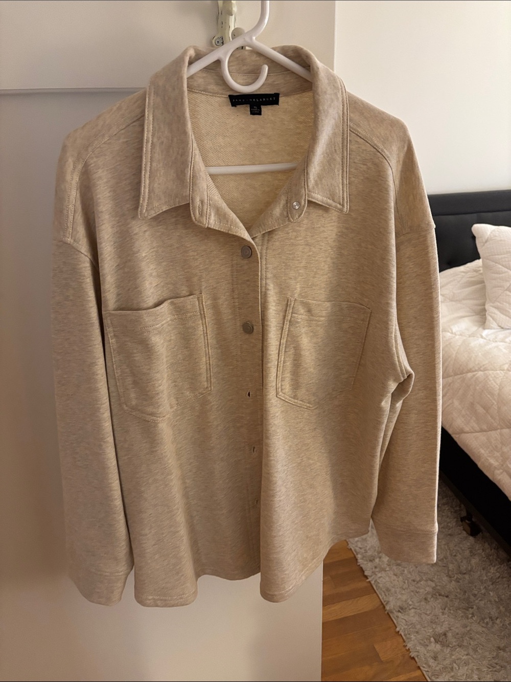 Jane and Delancey Beige Button-Front Knit Overshirt
